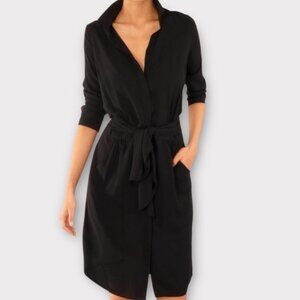 Gretchen Scott Breezy Blouson Chiffon Black Dress Tie Waist Long Sleeve Medium b